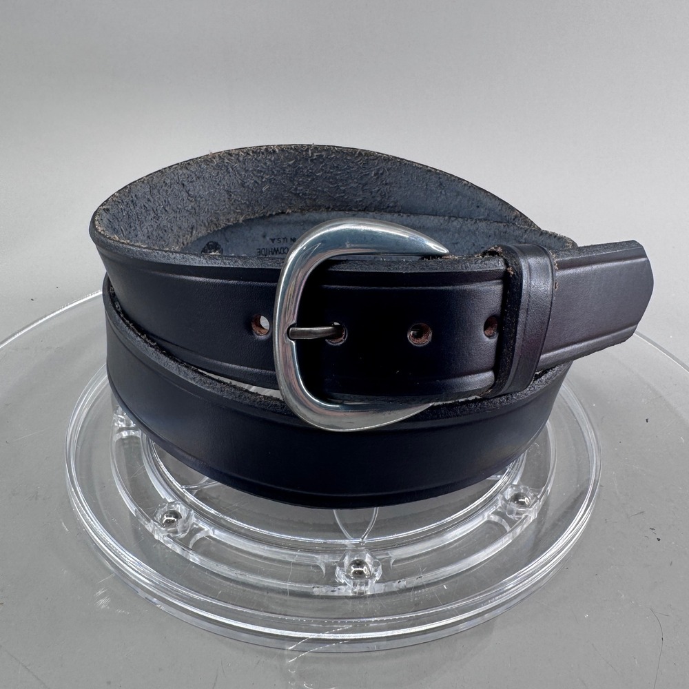 Mens Top Grain Cowhide Leather Belt Made in USA Silver Buckle Black Size 44